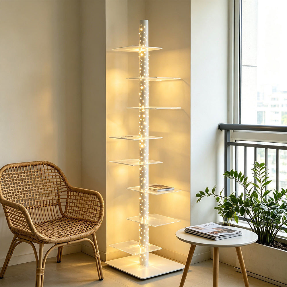 LIVARA 160cm Tree-Style Display Shelf Floor Lamp with Ambient Lighting for Living Room Bedroom - High Configuration White