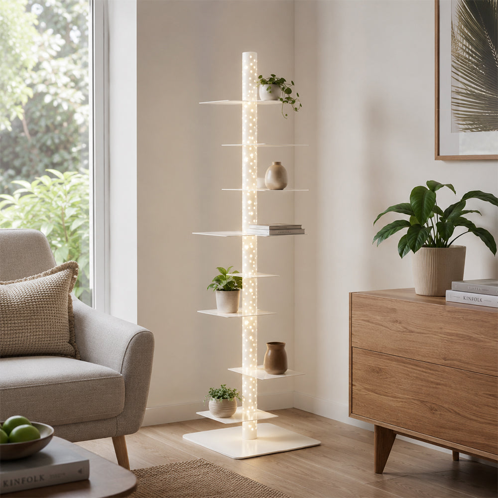 LIVARA 160cm Tree-Style Display Shelf Floor Lamp with Ambient Lighting for Living Room Bedroom - High Configuration White