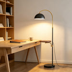 LIVARA Arc Floor Lamp with Dome Shade and Side Table for Living Room Reading Corner - Black & Gold