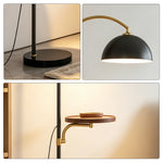 LIVARA Arc Floor Lamp with Dome Shade and Side Table for Living Room Reading Corner - Black & Gold