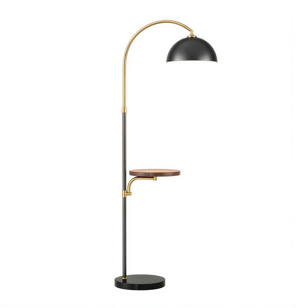 LIVARA Arc Floor Lamp with Dome Shade and Side Table for Living Room Reading Corner - Black & Gold