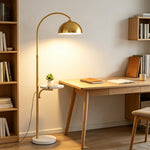 LIVARA Arc Floor Lamp with Dome Shade and Side Table for Living Room Reading Corner - Gold