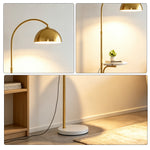 LIVARA Arc Floor Lamp with Dome Shade and Side Table for Living Room Reading Corner - Gold