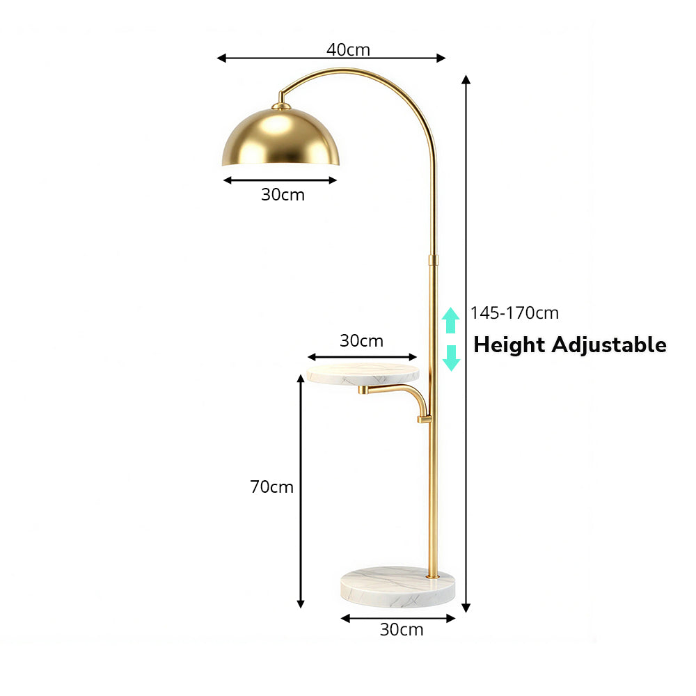 LIVARA Arc Floor Lamp with Dome Shade and Side Table for Living Room Reading Corner - Gold