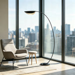 LIVARA Modern Arc Floor Lamp with Curved Arm and Adjustable Dome Shade for Living Room Bedroom - Black