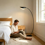 LIVARA Modern Arc Floor Lamp with Curved Arm and Adjustable Dome Shade for Living Room Bedroom - Black