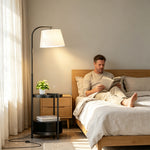 LIVARA Modern Floor Lamp with Adjustable Reading Arm and Fabric Shade for Living Room Bedroom - Black