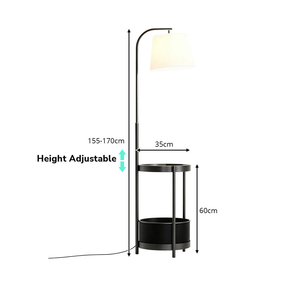 LIVARA Modern Floor Lamp with Adjustable Reading Arm and Fabric Shade for Living Room Bedroom - Black