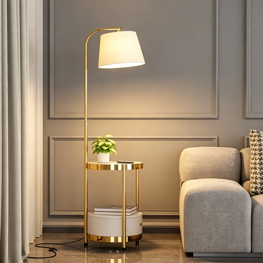 LIVARA Modern Floor Lamp with Adjustable Reading Arm and Fabric Shade for Living Room Bedroom - Black（副本）