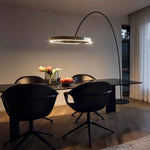 LIVARA Modern Arc Floor Lamp with Circular LED Ring Light for Living Room Reading Area - Pearl Black