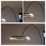 LIVARA Modern Arc Floor Lamp with Circular LED Ring Light for Living Room Reading Area - Pearl Black