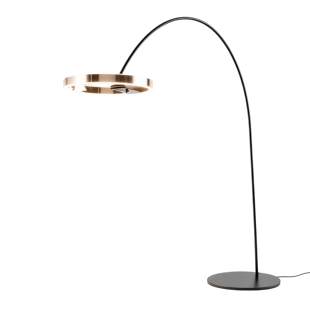 LIVARA Modern Arc Floor Lamp with Circular LED Ring Light for Living Room Reading Area - Pearl Black