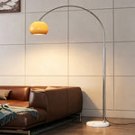 LIVARA Modern Arc Floor Lamp with Adjustable Dome Shade and Marble Base for Living Room Reading Area - Silver & Orange