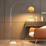 LIVARA Modern Arc Floor Lamp with Adjustable Dome Shade and Marble Base for Living Room Reading Area - Silver & Orange