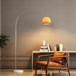 LIVARA Modern Arc Floor Lamp with Adjustable Dome Shade and Marble Base for Living Room Reading Area - Silver & Orange