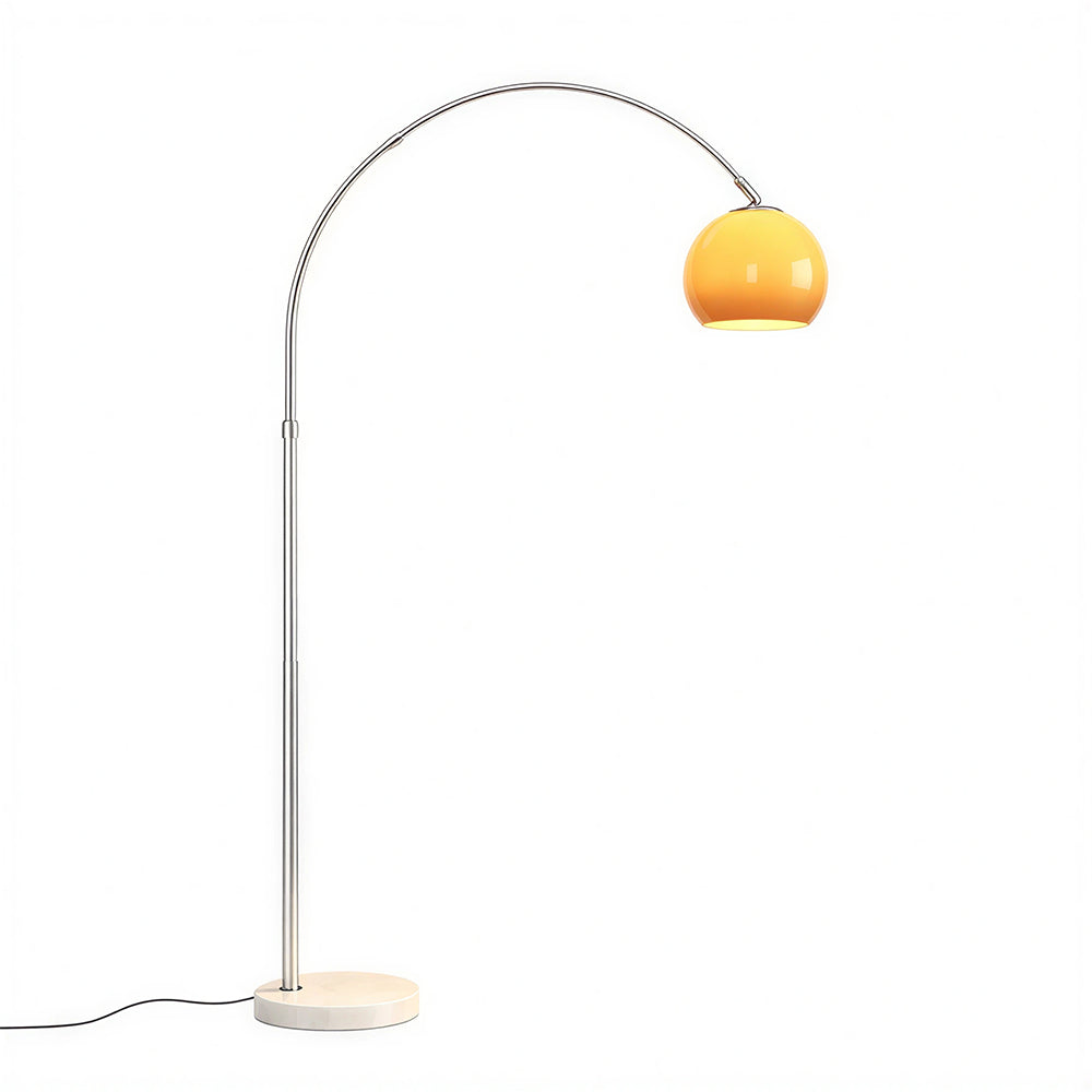 LIVARA Modern Arc Floor Lamp with Adjustable Dome Shade and Marble Base for Living Room Reading Area - Silver & Orange