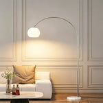 LIVARA Modern Arc Floor Lamp with Adjustable Dome Shade and Marble Base for Living Room Reading Area - White