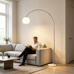 LIVARA Modern Arc Floor Lamp with Adjustable Dome Shade and Marble Base for Living Room Reading Area - White