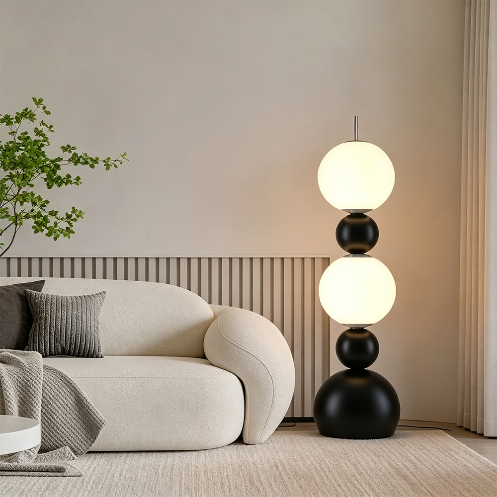 LIVARA Sculptural Globe Floor Lamp with Full Spectrum Eye-Care Lighting for Living Room Bedroom - Premium Black & White