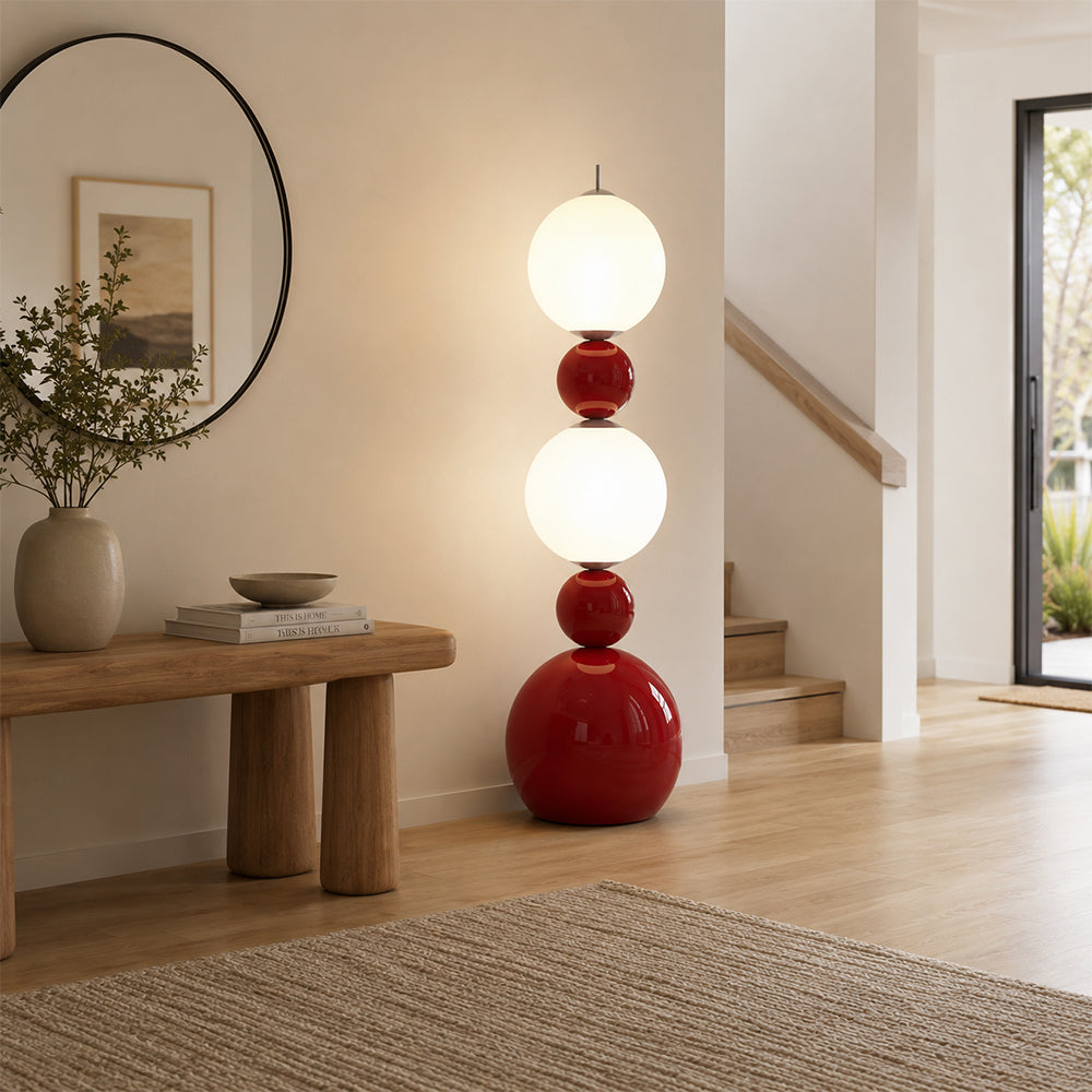 LIVARA Sculptural Globe Floor Lamp with Full Spectrum Eye-Care Lighting for Living Room Bedroom - Red & White
