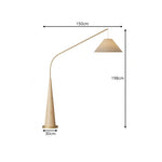 LIVARA Modern Arc Floor Lamp with Suspended Fabric Shade and Wood Base for Living Room Reading Area - Natural Wood & Beige