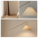 LIVARA Modern Arc Floor Lamp with Suspended Fabric Shade and Tapered Base for Living Room Reading Area - Walnut & Beige