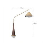LIVARA Modern Arc Floor Lamp with Suspended Fabric Shade and Tapered Base for Living Room Reading Area - Walnut & Beige