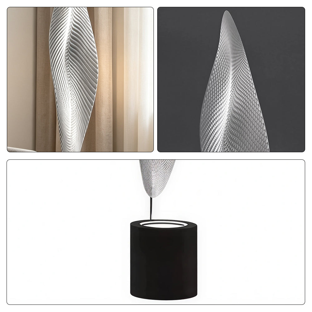 LIVARA Sculptural 3D Mesh LED Table Lamp with Floating Leaf Design for Living Room Bedroom - Silver & Black