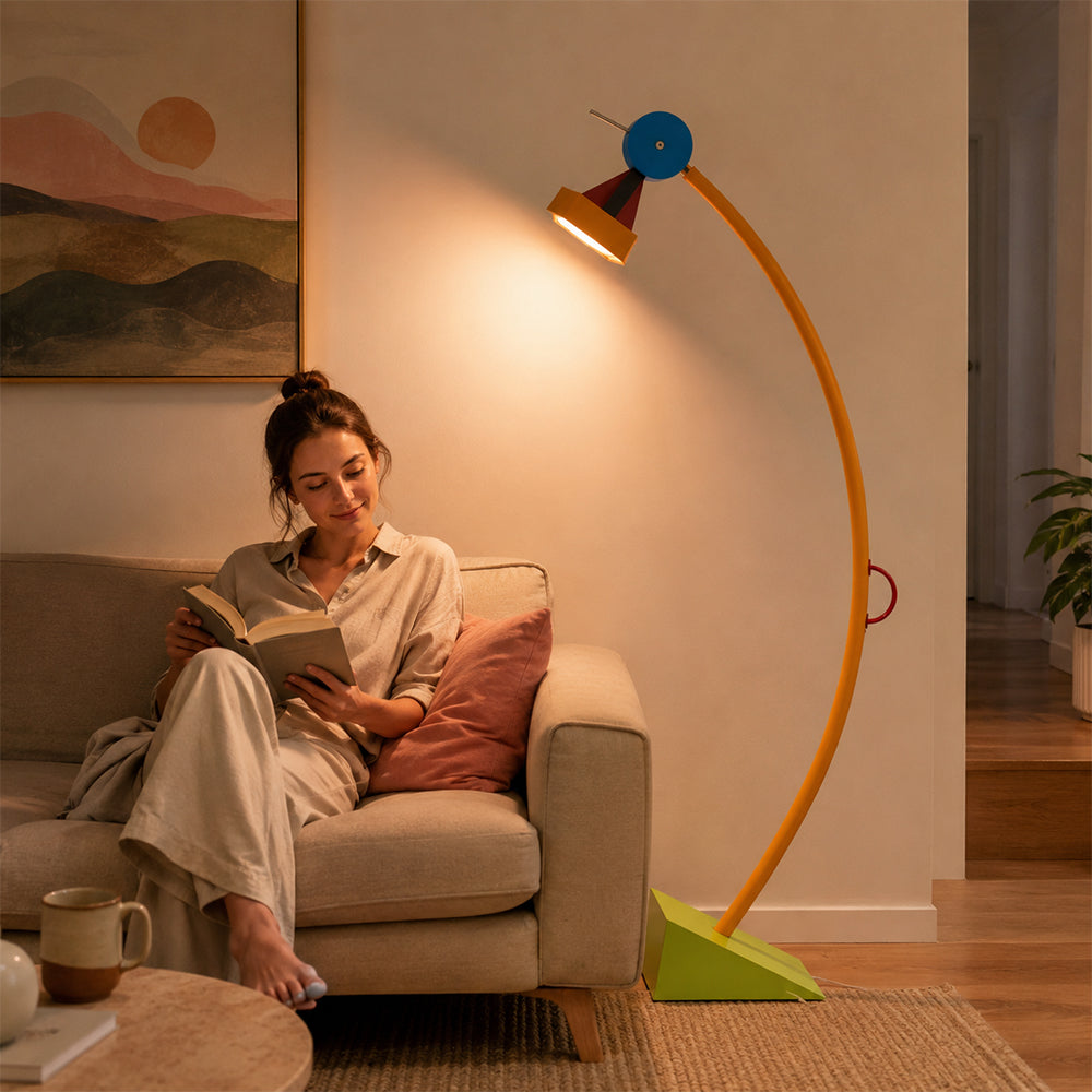 LIVARA Playful Arc Floor Lamp with Geometric Shade for Kids Room Bedroom Reading Area - Multicolour