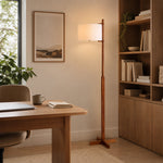 LIVARA Solid Wood Floor Lamp with Fabric Drum Shade for Living Room Bedroom - Walnut & Beige