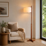 LIVARA Solid Wood Floor Lamp with Fabric Drum Shade for Living Room Bedroom - Walnut & Beige