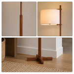 LIVARA Solid Wood Floor Lamp with Fabric Drum Shade for Living Room Bedroom - Walnut & Beige