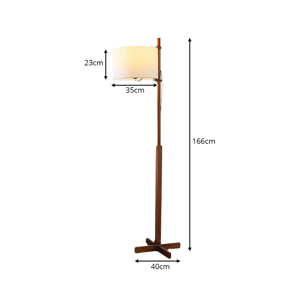 LIVARA Solid Wood Floor Lamp with Fabric Drum Shade for Living Room Bedroom - Walnut & Beige