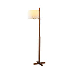 LIVARA Solid Wood Floor Lamp with Fabric Drum Shade for Living Room Bedroom - Walnut & Beige