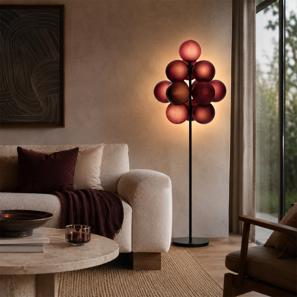 LIVARA Modern Bubble Cluster Floor Lamp with Sculptural Globe Shades for Living Room Bedroom - Burgundy & Black