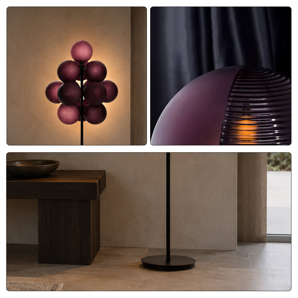 LIVARA Modern Bubble Cluster Floor Lamp with Sculptural Globe Shades for Living Room Bedroom - Burgundy & Black