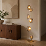LIVARA Modern Floral Glass Floor Lamp with Sculptural Petal Shades for Living Room Bedroom - Gold & Smoke Grey