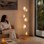 LIVARA Modern Floral Glass Floor Lamp with Sculptural Petal Shades for Living Room Bedroom - Gold & Smoke Grey