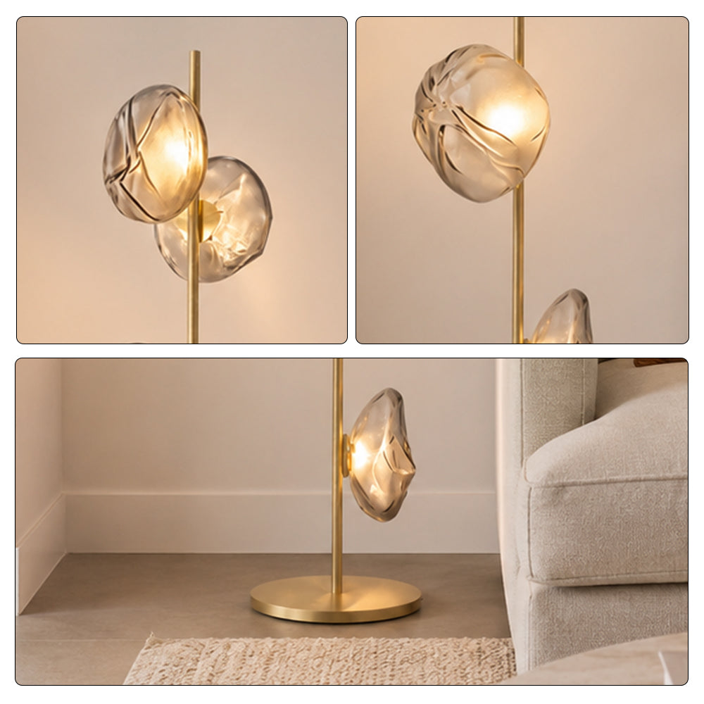 LIVARA Modern Floral Glass Floor Lamp with Sculptural Petal Shades for Living Room Bedroom - Gold & Smoke Grey