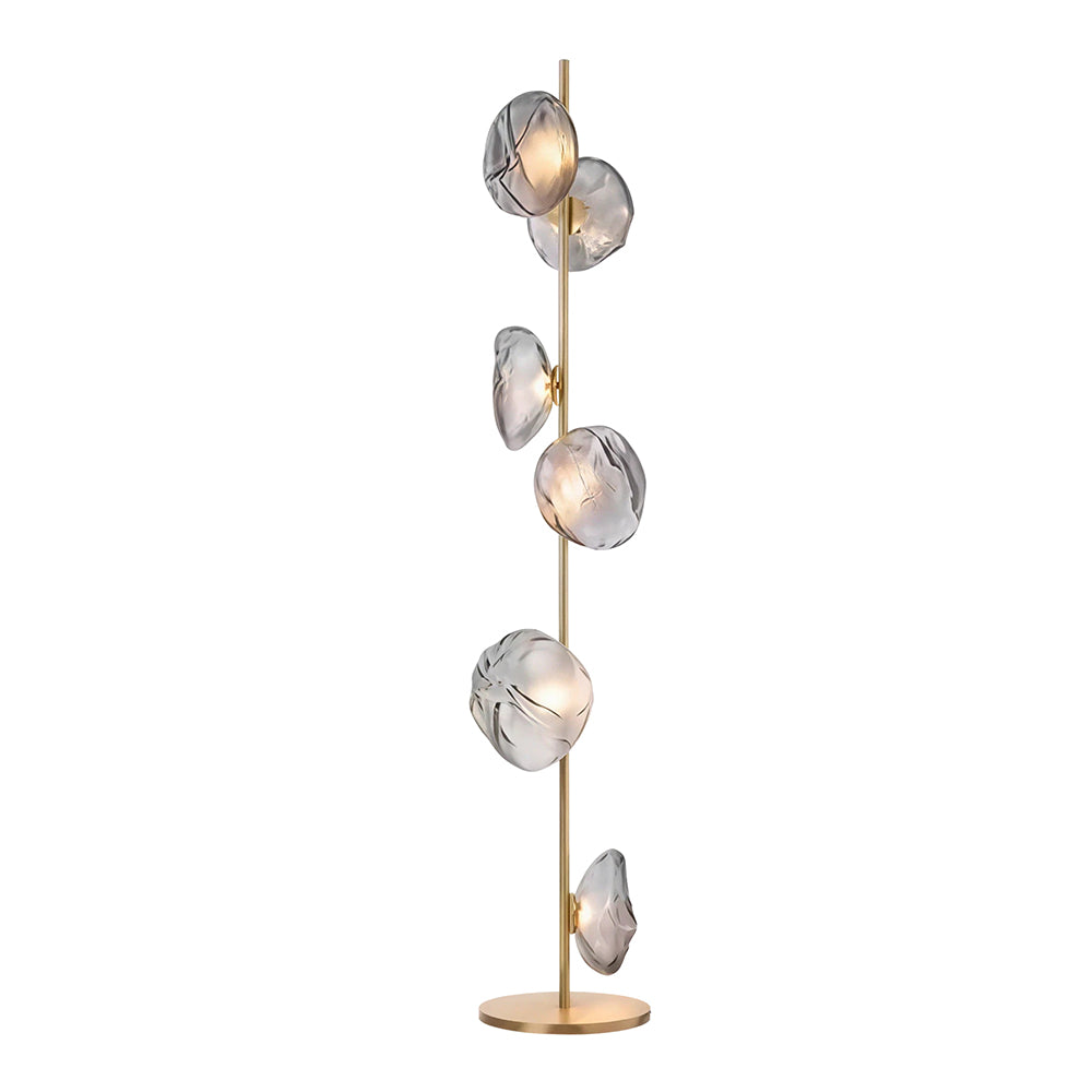 LIVARA Modern Floral Glass Floor Lamp with Sculptural Petal Shades for Living Room Bedroom - Gold & Smoke Grey