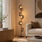 LIVARA Modern Floral Glass Floor Lamp with Sculptural Petal Shades for Living Room Bedroom - Black & Smoke Grey