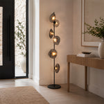 LIVARA Modern Floral Glass Floor Lamp with Sculptural Petal Shades for Living Room Bedroom - Black & Smoke Grey