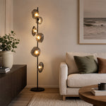LIVARA Modern Floral Glass Floor Lamp with Sculptural Petal Shades for Living Room Bedroom - Black & Smoke Grey