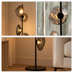 LIVARA Modern Floral Glass Floor Lamp with Sculptural Petal Shades for Living Room Bedroom - Black & Smoke Grey