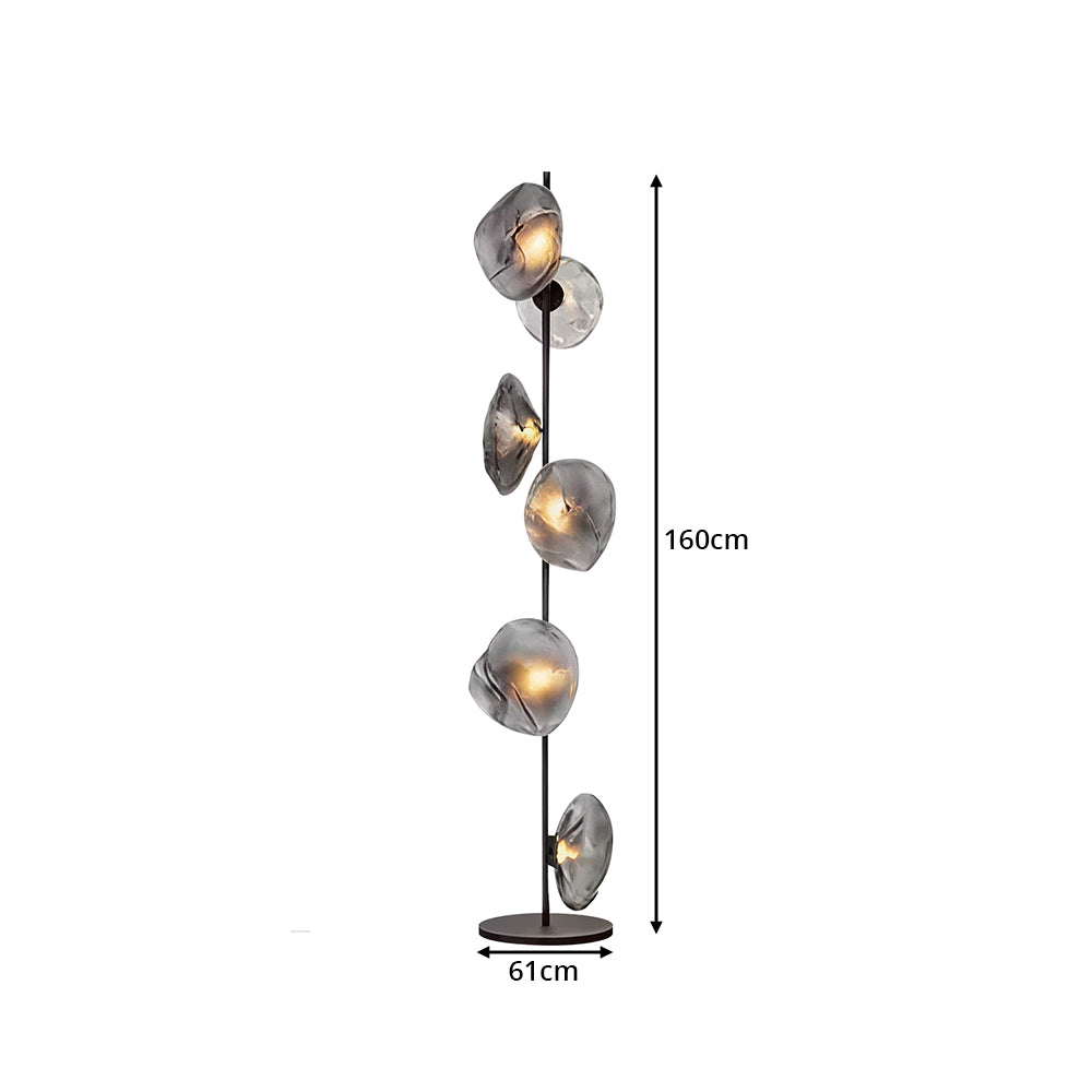 LIVARA Modern Floral Glass Floor Lamp with Sculptural Petal Shades for Living Room Bedroom - Black & Smoke Grey