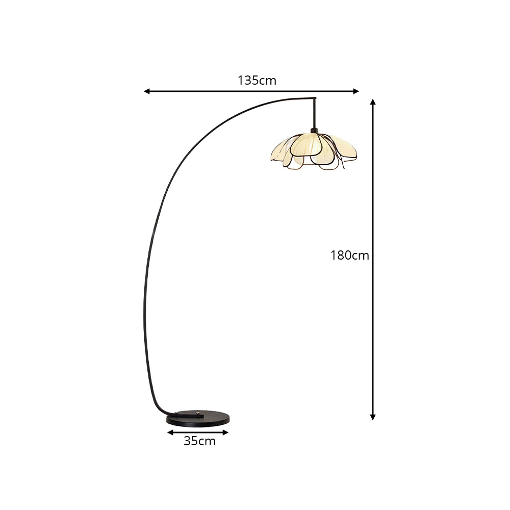 LIVARA Modern Arc Floor Lamp with Floral Petal Shade for Living Room Bedroom Reading Area - Black & Cream