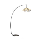LIVARA Modern Arc Floor Lamp with Floral Petal Shade for Living Room Bedroom Reading Area - Black & Cream