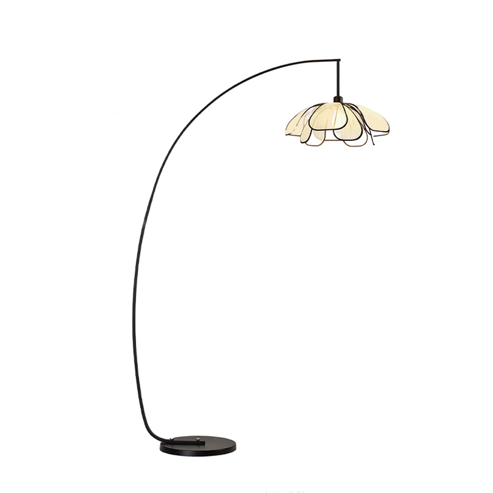 LIVARA Modern Arc Floor Lamp with Floral Petal Shade for Living Room Bedroom Reading Area - Black & Cream