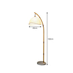 LIVARA Bamboo Arc Floor Lamp with Pleated Fabric Shade for Living Room Bedroom Reading Area - Natural Wood & Cream