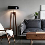 LIVARA Mid-Century Solid Wood Tripod Floor Lamp with Dome Shade for Living Room Bedroom - Walnut & Black